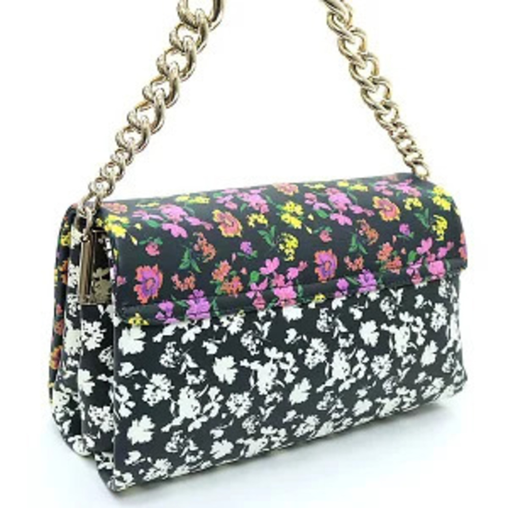 Versace Chain Shoulder Bag Floral Flower Medusa Leather Black